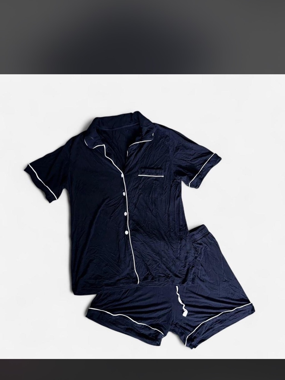 Black Short-Sleeve Pajama Set with White Piping